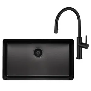 Titan Essentials Extra Large Bowl Sink & Pull Out Mixer Tap Package Matte Black TSBSPK702 by Titan, a Kitchen Sinks for sale on Style Sourcebook