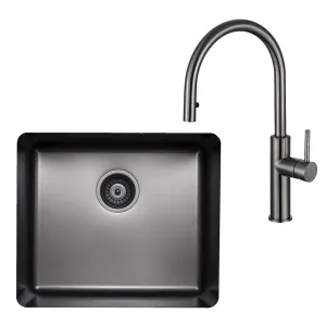 Titan Essentials Large Bowl Sink & Pull Out Mixer Tap Package Gunmetal TSGMPK522 by Titan, a Kitchen Sinks for sale on Style Sourcebook