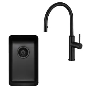 Titan Essentials Small Bowl Sink & Pull Out Mixer Tap Package Matte Black TSBSPK282 by Titan, a Kitchen Sinks for sale on Style Sourcebook