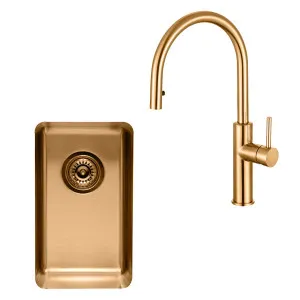 Titan Essentials Small Bowl Sink & Pull Out Mixer Tap Package Brass TSBRPK282 by Titan, a Kitchen Sinks for sale on Style Sourcebook