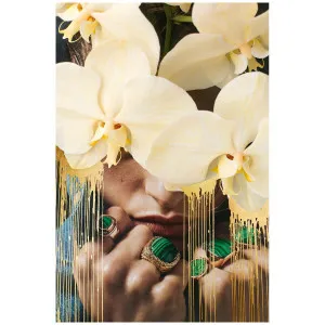 Dina Broadhurst Play On My Mind Golden Drip - Medium 80 x 120 - White Frame PL-O-M-M-GLDN-D-WF-M by Dina Broadhurst, a Artwork & Wall Decor for sale on Style Sourcebook