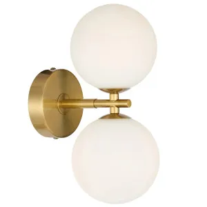 Telbix Antique Gold Felton 2 Light Wall Light - Opal Matt by Telbix, a Lighting for sale on Style Sourcebook