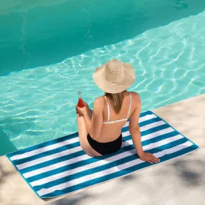 Striped Cabana Beach Towel - Cotton Terry, Oceano Teal - Canningvale by Canningvale_Cabana, a Outdoor Accessories for sale on Style Sourcebook