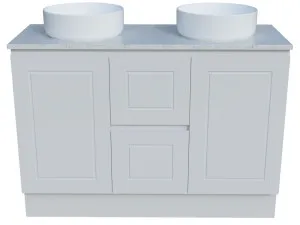 Nevada Classic Vanity 1200mm Double WG Basins SilkSurface AC Top Floor standing, White Satin by Timberline, a Vanities for sale on Style Sourcebook