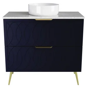 Sutherland House Vanity 900mm Centre WG Basin SilkSurface AC Top On Legs, Navy Blue Satin by Timberline, a Vanities for sale on Style Sourcebook