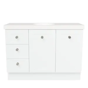 Victoria Vanity 1200mm Centre WG Basin Freedom UC Top Floor standing, White Satin by Timberline, a Vanities for sale on Style Sourcebook