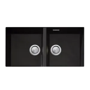 Santorini Double Bowl Undermount Sink With Overflow | Made From Granite/Acrylic In Black By Oliveri by Oliveri, a Kitchen Sinks for sale on Style Sourcebook