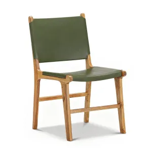 Casey Set of 2 Flat Leather Dining Chairs, Olive Green by L3 Home, a Dining Chairs for sale on Style Sourcebook