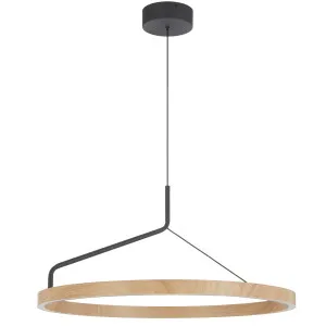 Telbix Truvon Medium Sculptural Ring LED Pendant for Contemporary Interiors - Black and Oak by Telbix, a Lighting for sale on Style Sourcebook