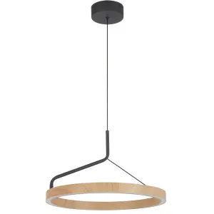 Telbix Truvon Sculptural Ring LED Pendant for Contemporary Interiors - Black and Oak by Telbix, a Lighting for sale on Style Sourcebook