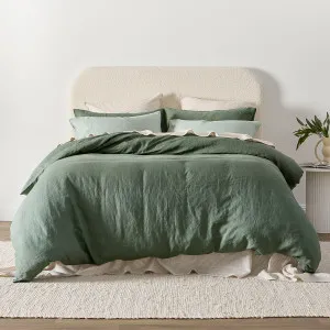 Muse Washed Linen Quilt Cover Set Dark Green by Muse, a Quilt Covers for sale on Style Sourcebook
