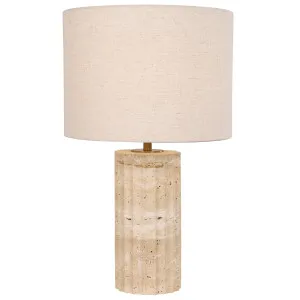 CLA Sagitta Oblong Fluted Travertine Table Lamp with Fabric Shade - Small by Compact Lamps Australia, a Lighting for sale on Style Sourcebook