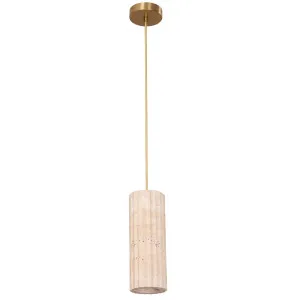 CLA Sagitta Oblong Fluted Travertine Pendant with Brass Highlight - Beige by Compact Lamps Australia, a Lighting for sale on Style Sourcebook