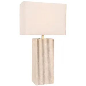 CLA Sagitta Rectangle Fluted Travertine Table Lamp with Fabric Shade Large by Compact Lamps Australia, a Lamps for sale on Style Sourcebook