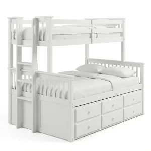 Nash Solid Wood Triple Bunk Bed with Storage Trundle in White by Luxo Furniture, a Kids Beds & Bunks for sale on Style Sourcebook