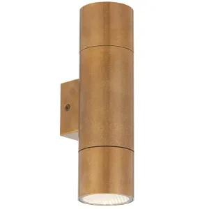 Telbix Walsh Durable Outdoor Cylinder Wall Light with Up/Down Illumination - Natural Brass by Telbix, a Outdoor Lighting for sale on Style Sourcebook