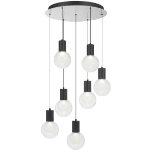 Telbix Invar 7 Light Cluster LED Pendant with Cascading Exposed Glass Bulbs - Nickel by Telbix, a Lighting for sale on Style Sourcebook