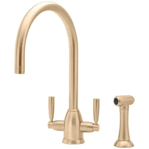 Shaws by Perrin & Rowe Silverdale Kitchen Mixer with Rinse Satin Brass AUSH4866SB-3 by Shaws by Perrin & Rowe, a Kitchen Taps & Mixers for sale on Style Sourcebook