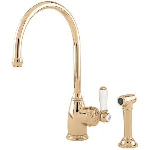 Shaws by Perrin & Rowe Yarrow Kitchen Mixer with Rinse Polished Brass AUSH4346BRWPC-3 by Shaws by Perrin & Rowe, a Kitchen Taps & Mixers for sale on Style Sourcebook