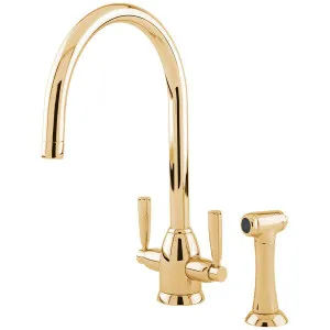 Shaws by Perrin & Rowe Silverdale Kitchen Mixer with Rinse Polished Brass AUSH4866BR-3 by Shaws by Perrin & Rowe, a Kitchen Taps & Mixers for sale on Style Sourcebook