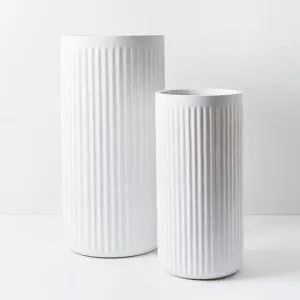 Pot Pleat Cylinder Tall (Set of 2) White (FI9224WH) by Floral Interiors, a Baskets, Pots & Window Boxes for sale on Style Sourcebook