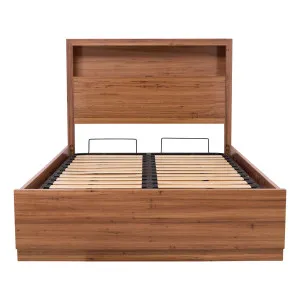 Santos Double Bed Frame with Gas Lift Storage in Dark Wormy Chestnut by OZ Design, a Beds & Bed Frames for sale on Style Sourcebook