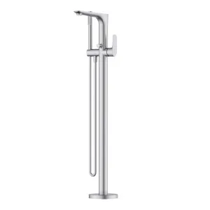 Tela Floor Bath Mixer with Hand Held Shower Brushed Nickel by Haus25, a Bathroom Taps & Mixers for sale on Style Sourcebook