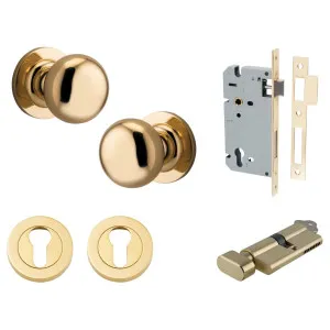Cambridge Knob Round Rose Entrance Kit w Separate High Security Lock Polished Brass by Iver, a Door Hardware for sale on Style Sourcebook