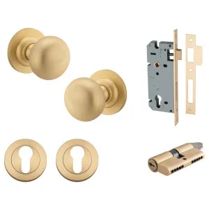 Cambridge Knob Round Rose Entrance Kit w Separate High Security Lock Brushed Brass by Iver, a Door Hardware for sale on Style Sourcebook