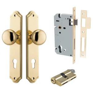 Cambridge Knob Shouldered Backplate Entrance Kit w High Security Lock Polished Brass by Iver, a Door Hardware for sale on Style Sourcebook
