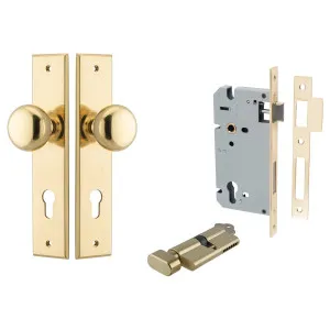 Cambridge Knob Chamfered Backplate Entrance Kit w High Security Lock Polished Brass by Iver, a Door Hardware for sale on Style Sourcebook