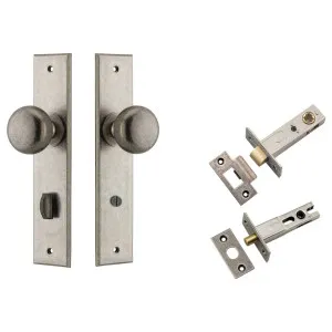 Cambridge Knob Chamfered Backplate Privacy Kit w Privacy Turn Distressed Nickel by Iver, a Door Hardware for sale on Style Sourcebook