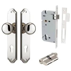 Cambridge Knob Shouldered Backplate Entrance Kit w High Security Lock Polished Nickel by Iver, a Door Hardware for sale on Style Sourcebook