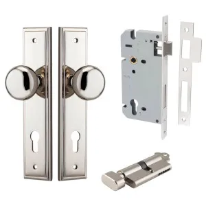 Cambridge Knob Stepped Backplate Entrance Kit w High Security Lock Polished Nickel by Iver, a Door Hardware for sale on Style Sourcebook
