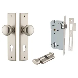 Cambridge Knob Chamfered Backplate Entrance Kit w High Security Lock Satin Nickel by Iver, a Door Hardware for sale on Style Sourcebook