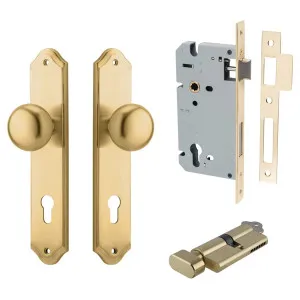 Cambridge Knob Shouldered Backplate Entrance Kit w High Security Lock Brushed Brass by Iver, a Door Hardware for sale on Style Sourcebook