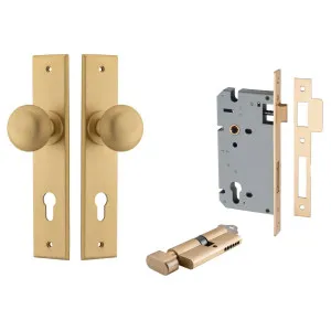 Cambridge Knob Chamfered Backplate Entrance Kit w High Security Lock Brushed Brass by Iver, a Door Hardware for sale on Style Sourcebook
