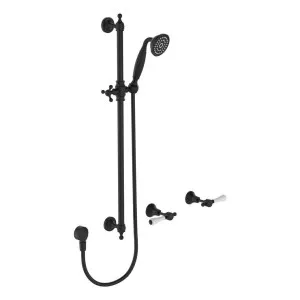 Lillian Lever Rail Shower Set, Matte Black with Ceramic White Handle by Fienza, a Shower Heads & Mixers for sale on Style Sourcebook