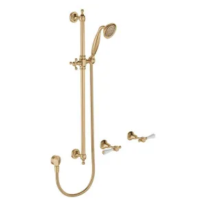 Lillian Lever Rail Shower Set, Urban Brass with Ceramic White Handle by Fienza, a Shower Heads & Mixers for sale on Style Sourcebook