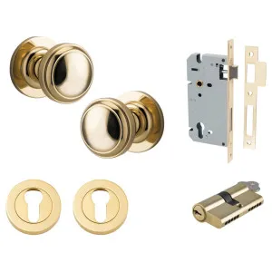 Paddington Knob Round Rose Entrance Kit w Separate High Security Lock Polished Brass by Iver, a Door Hardware for sale on Style Sourcebook