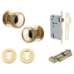 Paddington Knob Round Rose Entrance Kit w Separate High Security Lock Polished Brass by Iver, a Door Hardware for sale on Style Sourcebook