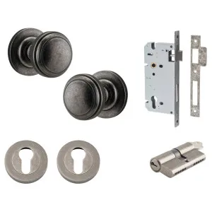 Paddington Knob Round Rose Entrance Kit w Separate High Security Lock Distressed Nickel by Iver, a Door Hardware for sale on Style Sourcebook
