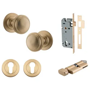 Paddington Knob Round Rose Entrance Kit w Separate High Security Lock Brushed Brass by Iver, a Door Hardware for sale on Style Sourcebook