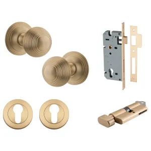 Guildford Knob Round Rose Entrance Kit w Separate High Security Lock Brushed Brass by Iver, a Door Hardware for sale on Style Sourcebook