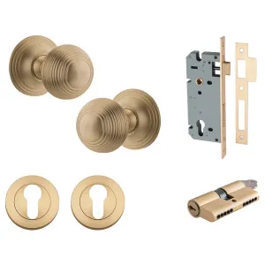 Guildford Knob Round Rose Entrance Kit w Separate High Security Lock Brushed Brass by Iver, a Door Hardware for sale on Style Sourcebook
