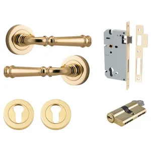 Verona Lever Round Rose Entrance Kit w Separate High Security Lock Polished Brass by Iver, a Door Hardware for sale on Style Sourcebook