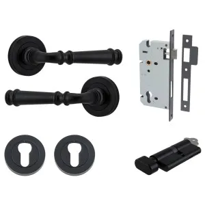 Verona Lever Matt Black Round Rose Entrance Kit With Separate High Security Lock by Iver, a Door Hardware for sale on Style Sourcebook