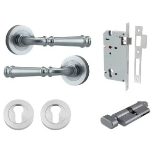 Verona Lever Round Rose Entrance Kit w Separate High Security Lock Brushed Chrome by Iver, a Door Hardware for sale on Style Sourcebook
