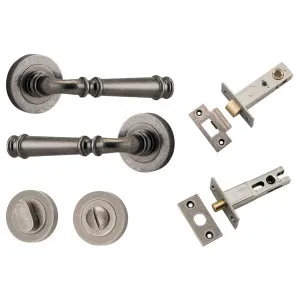 Verona Lever Round Rose Privacy Kit w Separate Privacy Turn Distressed Nickel by Iver, a Door Hardware for sale on Style Sourcebook