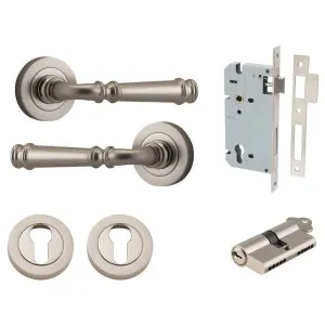 Verona Lever Round Rose Entrance Kit w Separate High Security Lock Satin Nickel by Iver, a Door Hardware for sale on Style Sourcebook